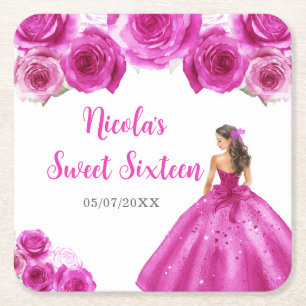 Dessous-de-verre Carré En Papier Princesse Florale en Sweet sixteen rosé chaud