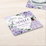 Dessous-de-verre Carré En Papier Princesse Florale violette Silver Quinceañera XV 1<br><div class="desc">Ces dessous de verre en papier coordonnés présentent une charmante fille coing dans une jolie robe violette, entourée de jolis motifs floraux rose violets, lavande, papillons gracieux et des accents argentés chic. Fantastique pour quinceañera, Sweet 16, 18ème anniversaire, fête de princesse, douche nuptiale, bat mitzvah et plus d'occasions! Personnalisez-les facilement...</div>