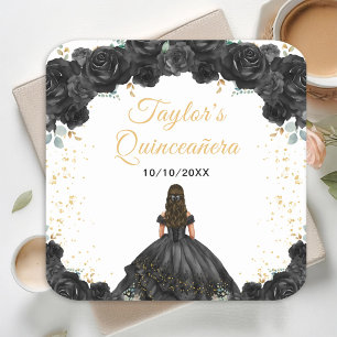 Dessous-de-verre Carré En Papier Princesse noire Floral Quinceañera