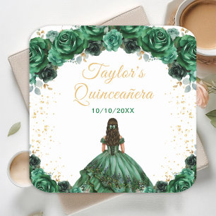 Dessous-de-verre Carré En Papier Princesse Vert foncé Floral Quinceañera
