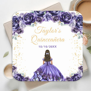 Dessous-de-verre Carré En Papier Princesse violette foncée Floral Quinceañera