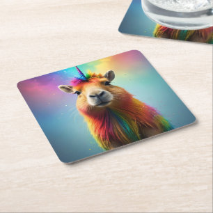 Dessous-de-verre Carré En Papier Prismhorn : La Licorne Capybara arc-en-ciel