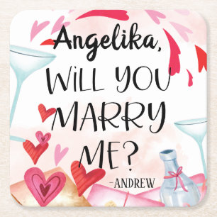 Dessous-de-verre Carré En Papier Proposition de marriage   You Marry Me ? Custom