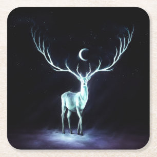 Dessous-de-verre Carré En Papier Protecteur de cerf lunaire
