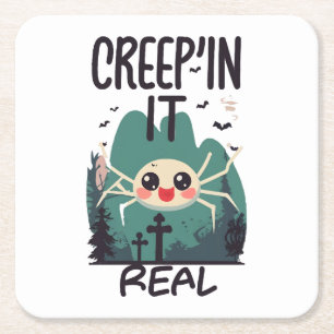 Dessous-de-verre Carré En Papier Pun d'araignée de Halloween Kawaii