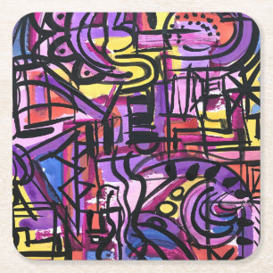 Dessous-de-verre Carré En Papier Punchbowl-Bold Coloré Peinture Manuelle Art Abstra