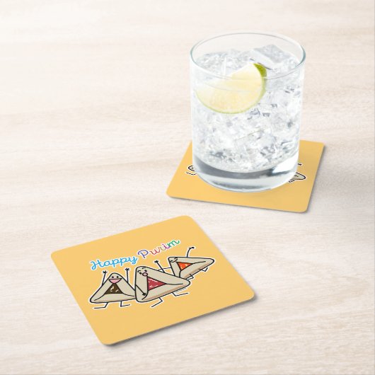 Dessous-de-verre Carré En Papier Purim hamantaschen la pâtisserie Sameach Oznei (En situation)