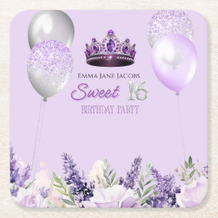 Dessous-de-verre Carré En Papier Purple étincelle Douce 16 Anniversaire fête