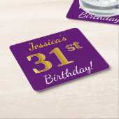 Dessous-de-verre Carré En Papier Purple, Faux Gold 31ème anniversaire + Nom personn (Incliné)