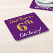 Dessous-de-verre Carré En Papier Purple, Faux Gold 6e anniversaire + Nom personnali (Incliné)