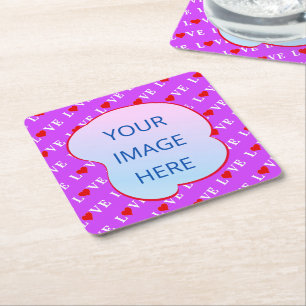 Dessous-de-verre Carré En Papier Purple LOVE Coeur Élégant