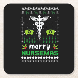 Dessous-de-verre Carré En Papier Pyjama de Noël Infirmière Pull de Noël Merry Nu