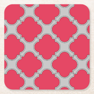 Dessous-de-verre Carré En Papier Quatrefoil rouge et gris