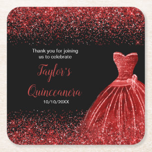 Dessous-de-verre Carré En Papier Quinceanera Bright Red Faux Parties scintillant
