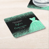 Dessous-de-verre Carré En Papier Quinceanera Mint Green Faux Parties scintillant (Incliné)