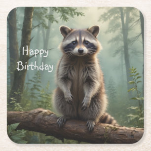 Dessous-de-verre Carré En Papier Raccoon en forêt