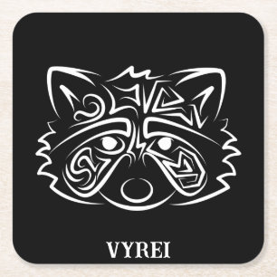 Dessous-de-verre Carré En Papier Raccoon tribal noir et blanc