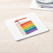 Dessous-de-verre Carré En Papier Rainbow Cake Joyeux anniversaire Faire un voeu (Incliné)