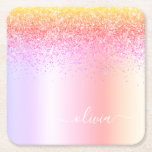Dessous-de-verre Carré En Papier Rainbow Pastel Girly Parties scintillant Metal Nom<br><div class="desc">Rainbow Pastel Faux Foil Parties scintillant d'étincelle métallique broyée Monogramme de métal Nom Dessous de verre en papier. Cela fait le cadeau parfait de remise de diplômes,  anniversaire,  mariage,  douche nuptiale,  anniversaire,  baby shower ou bachelorette pour quelqu'un qui aime le luxe glam et les styles chic.</div>
