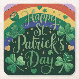 Dessous-de-verre Carré En Papier Rainbow Pot Of Gold St. Patrick's Day Dessous de v