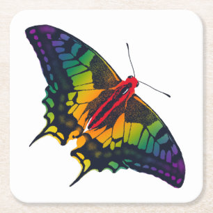 Dessous-de-verre Carré En Papier Rainbow Pride Flag Swallowtail Butterfly