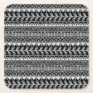Dessous-de-verre Carré En Papier Rangées de motifs gribouillés noir et blanc
