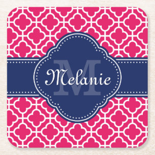 Dessous-de-verre Carré En Papier Raspberry Rose Wht Marocain Motif Marine Monogramm
