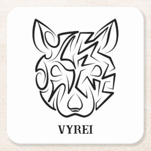 Dessous-de-verre Carré En Papier Rat tribal noir et blanc