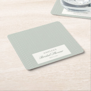 Dessous-de-verre Carré En Papier Rayure Vert Sauge Personnalisée Mariage Classique