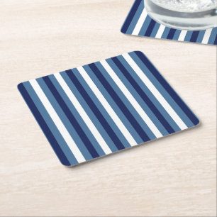 Dessous-de-verre Carré En Papier Rayures Nautiques Bleu Marine Bleu Fumé Blanc Impe