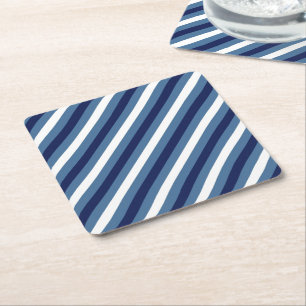 Dessous-de-verre Carré En Papier Rayures Nautiques Bleu Marine Bleu Fumé Blanc Impe
