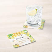 Dessous-de-verre Carré En Papier Reception de mariage abeilles à miel fleurs jaunes (En situation)