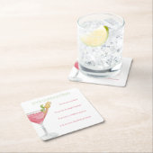 Dessous-de-verre Carré En Papier Recette de cocktail Cosmopolitan à l'aquarelle (En situation)