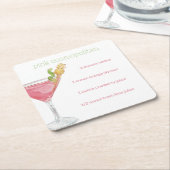 Dessous-de-verre Carré En Papier Recette de cocktail Cosmopolitan à l'aquarelle (Incliné)