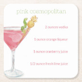 Dessous-de-verre Carré En Papier Recette de cocktail Cosmopolitan à l'aquarelle (Devant)