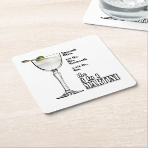 Dessous-de-verre Carré En Papier Recette de cocktail Martini 3 à 1 (humide) Art