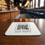 Dessous-de-verre Carré En Papier Rechercher notre menu Code QR personnalisé et logo<br><div class="desc">Le design moderne et minimaliste du dessous de verre en papier carré noir et blanc créé pour un restaurant ou un bar comprend votre code QR personnalisé qui guidera les clients à "Rechercher notre menu". Le dos de la carte comprend un logo de l'entreprise et du texte personnalisé qui peut...</div>