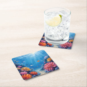 Dessous-de-verre Carré En Papier Récif de corail sous la peinture d'océan de mer