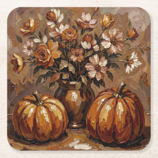 Dessous-de-verre Carré En Papier Récolte Automnale Cosy Citrouilles et Roses