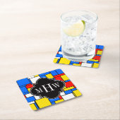 Dessous-de-verre Carré En Papier Red Blue Yellow Mondrian Blk Quatrefoil 3 monogram (En situation)