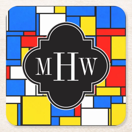 Dessous-de-verre Carré En Papier Red Blue Yellow Mondrian Blk Quatrefoil 3 monogram (Devant)
