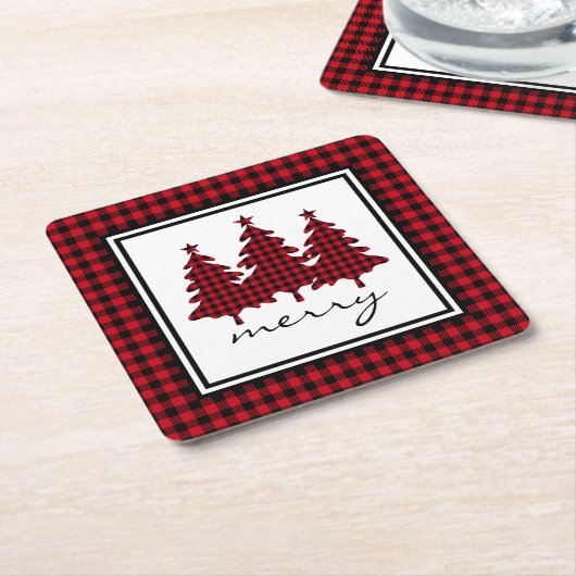 Dessous-de-verre Carré En Papier Red Buffalo Check Pine Trees (Incliné)
