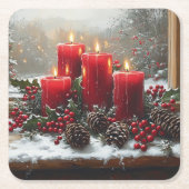 Dessous-de-verre Carré En Papier Red Christmas Candles Pine Cones Holly (Devant)