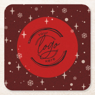 Dessous-de-verre Carré En Papier Red Joyeux Noël Business Logo Flocon de neige