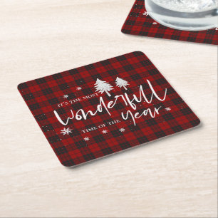 Dessous-de-verre Carré En Papier Red Plaid Merveilleux Temps De L'Année Fête De Noë