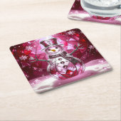Dessous-de-verre Carré En Papier Red Snowman Snowflakes Holiday Paper Coaster (Incliné)