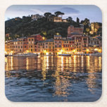 Dessous-de-verre Carré En Papier Réflexions de Romantic Portofino, Dessous de verre<br><div class="desc">Ajoutez une touche de Portofino romantique,  Italie à votre décor avec ce dessous de verre et une photo de réflexions nocturnes à travers le port.</div>