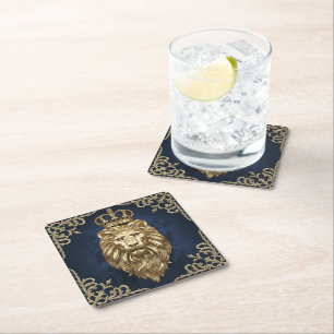 Dessous-de-verre Carré En Papier Regal Lion Design - Marine Blue & Gold Luxury Deco