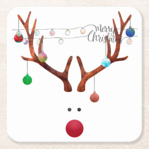 Dessous-de-verre Carré En Papier Reindeer à nez rouge contemporain et chaîne de lum