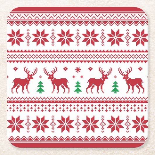 Dessous-de-verre Carré En Papier Reindeer Snowflakes Fair Isle Design Dessous de ve (Devant)